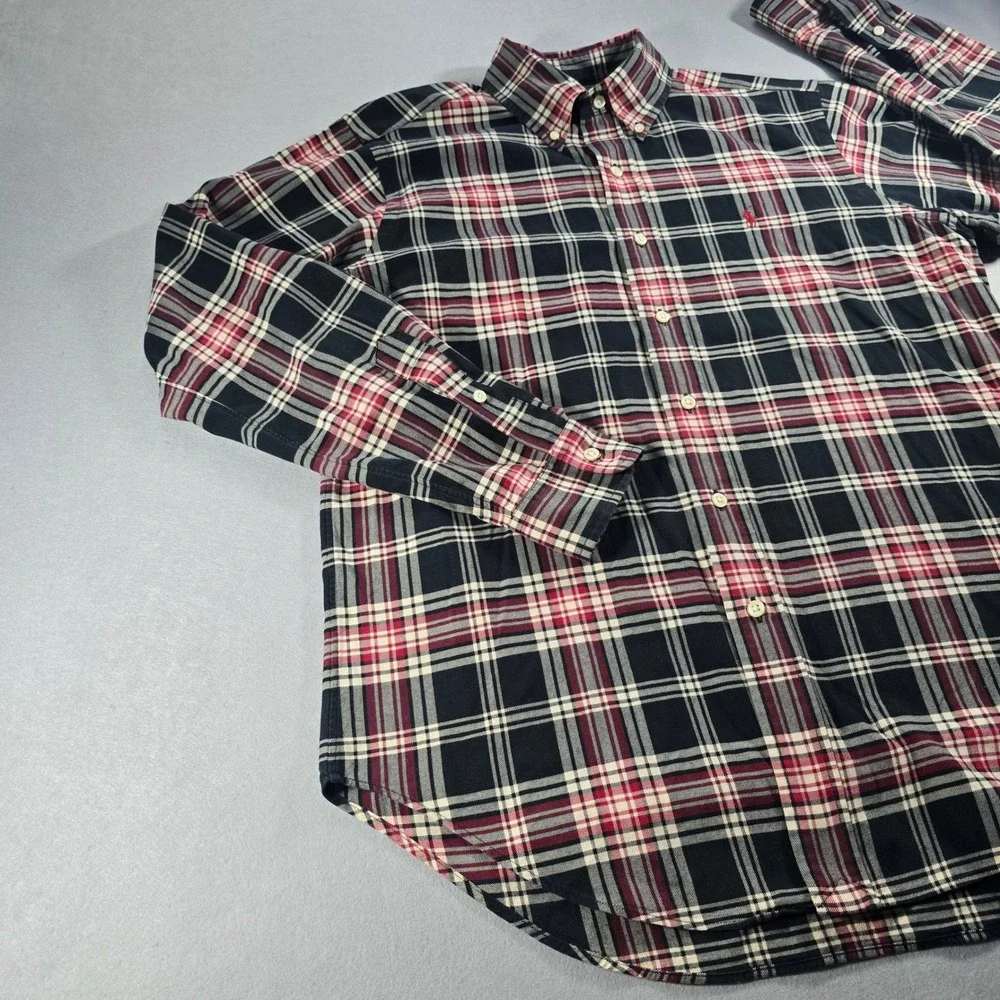 Polo Ralph Lauren Mens Classic Fit Plaid Button Down Shirt Navy Red White Size M